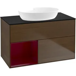 Villeroy & Boch Waschbeckenunterschrank Finion GA1, Eckig Walnut Veneer, 1000x603x501mm, mit Beleuchtung und SoftClosing