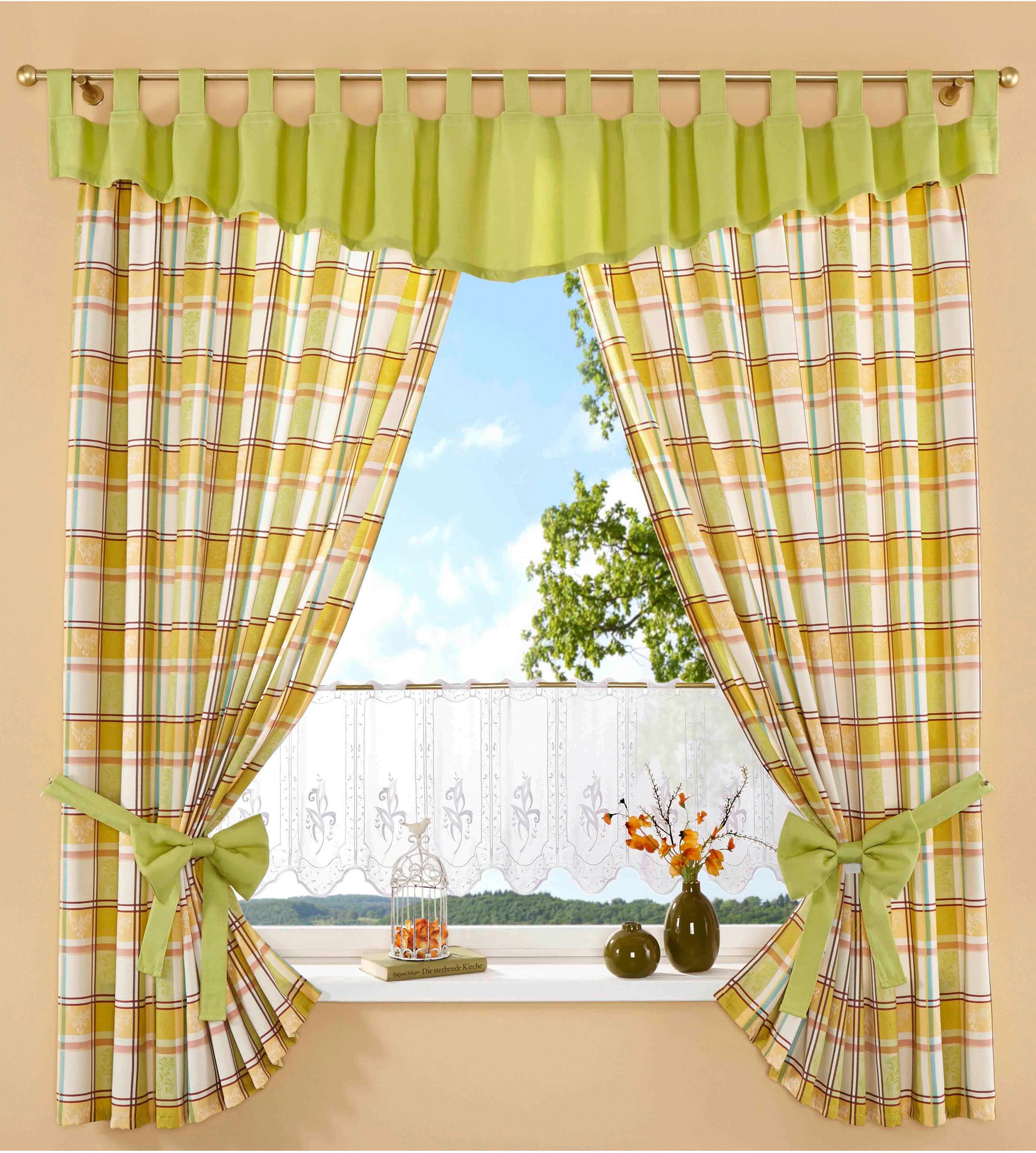 Querbehang STICKEREIEN PLAUEN "Dolche" Gr. 4, grün, B:300cm H:40cm, Polyester, Gardinen, Querbehang