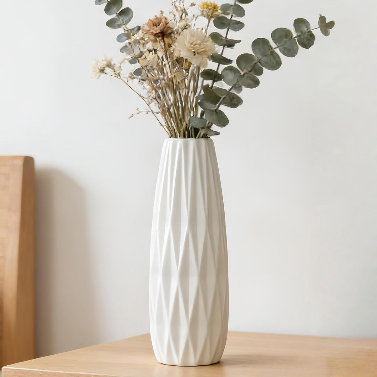 SnelShoppen Moderne keramische vaas met structuur, wit, Hoogte: 30 cm