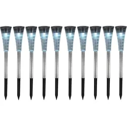 Design 10er Set RGB LED Steck Lampen Solar Hof Edelstahl Strahler Farbwechsler