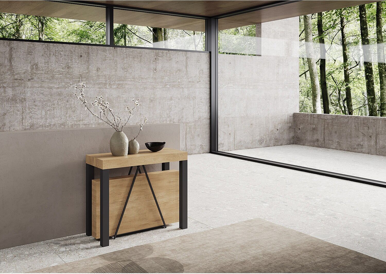 Ityhome Consola extensible 90x40/300 cm Tiris roble natural estructura antracita