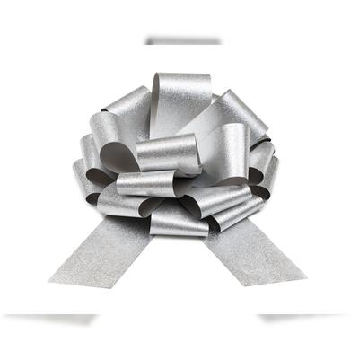 PartyDeco Geschenkschleife 30cm Ziehschleife wetterfest groß Dekoschleife Auto Tür Eröffnung Weihnachtsschleife Geschenk Weihnachten Hochzeit Geburtstag Silber