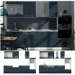 Vicco Küchenzeile Fame-Line Weiß Dunkelblau Hochglanz 300 cm mit Arbeitsplatte Anthrazit
