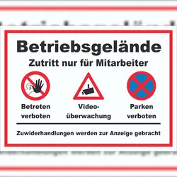 HB-Druck Schild Betriebsgelände Mitarbeiter Betreten Video Parken A0 Rückseite selbstklebend