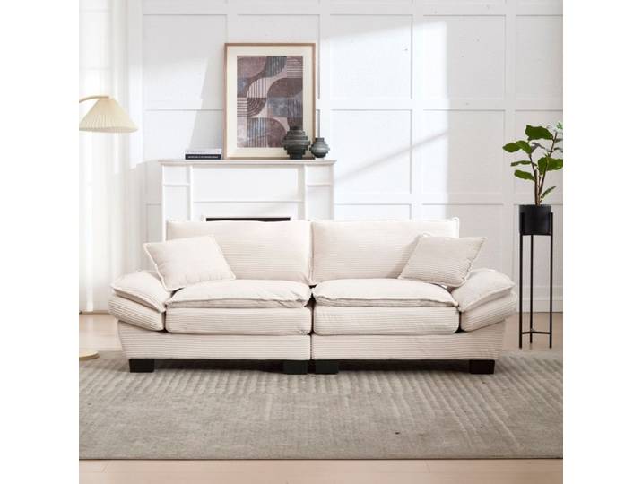 Canapé - RAVAS - Deux places fixe - Beige - 224x81x81 cm - Confort moelleux