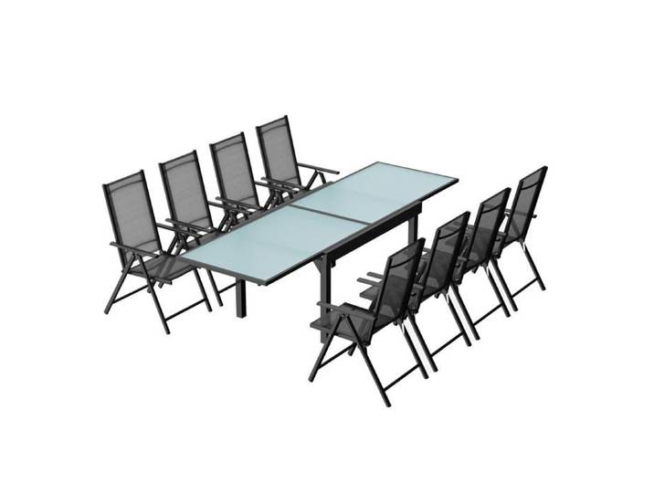 BRESCIA - salon de jardin 8 places extensible en aluminium gris