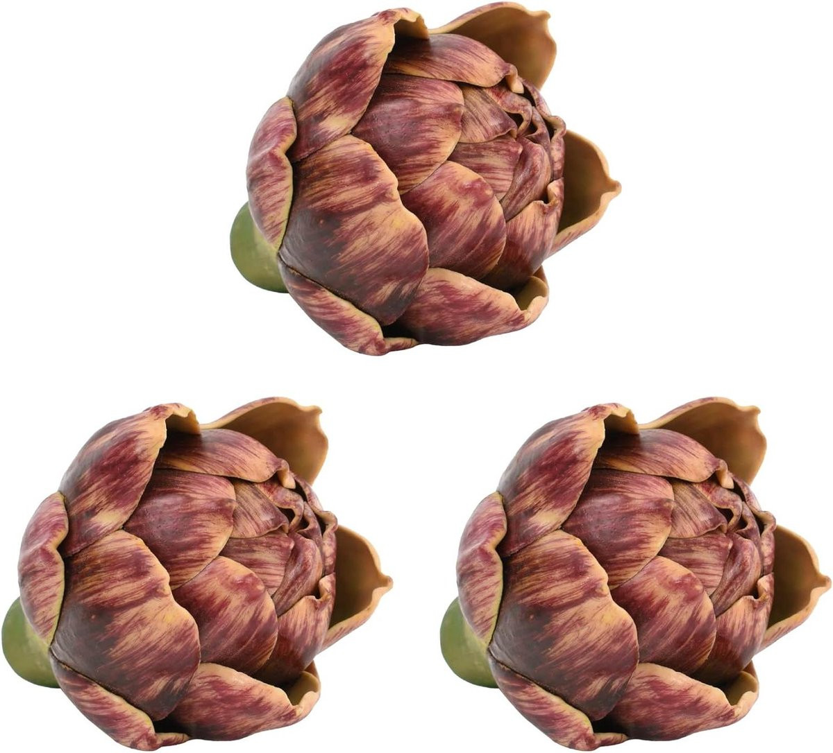 Set van 3 levensechte kunst artisjokken voor huisdecoratie in paars en rood