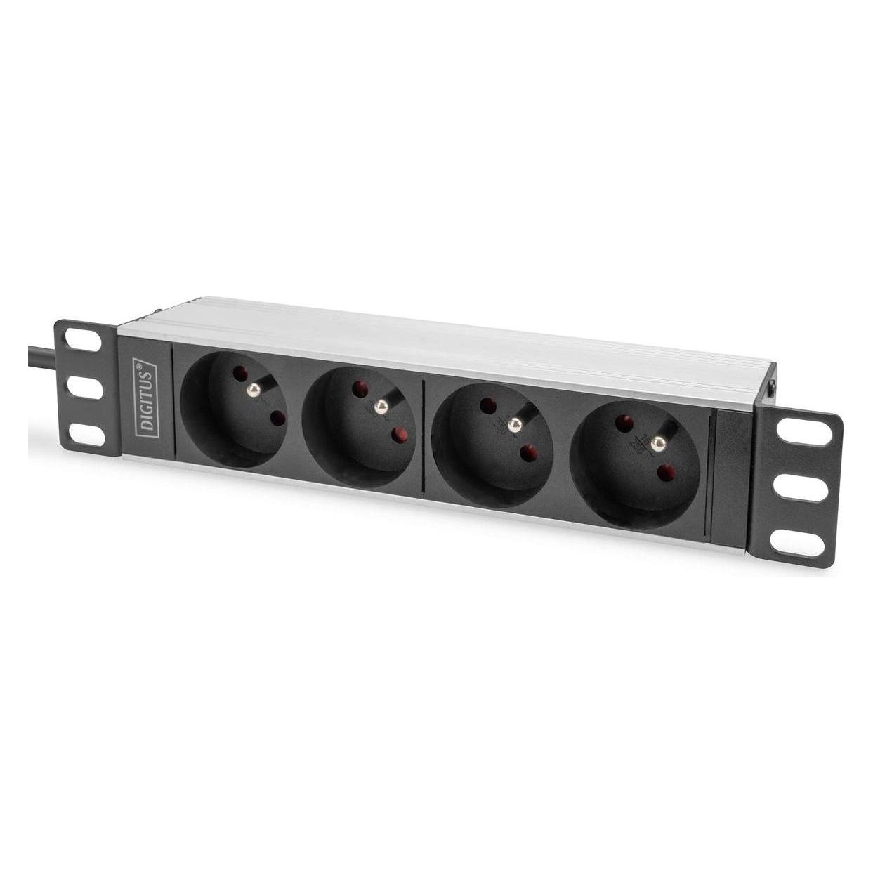 Digitus 10" Steckdosenleiste mit Aluminiumprofil, 4-fach CEE 7/5 Steckdosen (4x, CEE 7/5, 2 m) (DN-95418-FR)