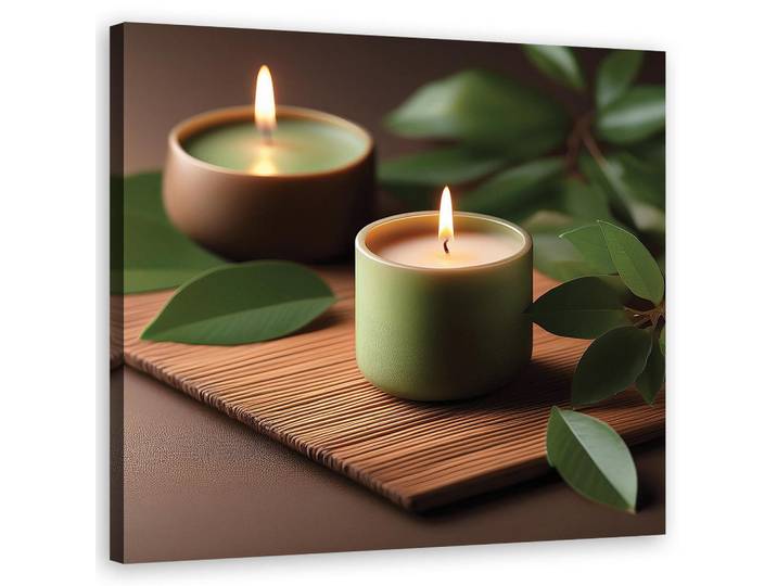 Feeby Wandbild zen spa kerzen, Grün, Orientalisch, Rechteckig, 50x50 cm, Bilder & Rahmen, Bilder, Leinwandbilder