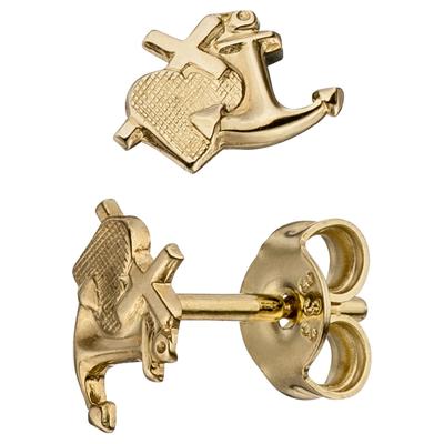 Paar Ohrstecker JOBO "Glaube Liebe Hoffnung", gold (gelbgold 333), Ohrringe, Damen, Gelbgold 333, 333 Gold