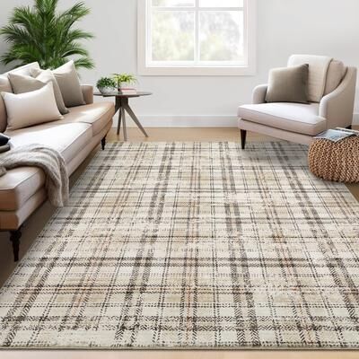 Garvee Earthy Plaid Soft Low Pile Foldable Area Rug
