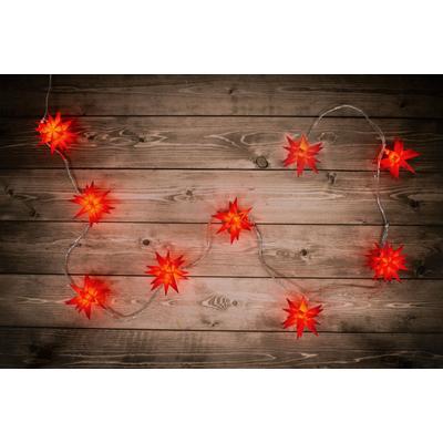 NÄVE LED-Lichterkette "Fairy Lights, Weihnachtsdeko, Länge Ges. ca. 740 cm, Zuleitung 500 cm", rot, Dioden 9 Stk. Flammen 9 Stk., Gesamtlänge 7,4m, Lichterketten, mit 9 Sternen in 3D Optik, Outdoor Weihnachtslichterkette, IP44