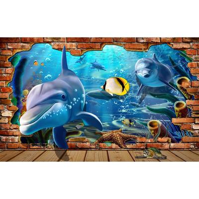 Fototapete PAPERMOON "Unterwasserwelt mit Mauer", bunt, B:5m L:2,8m, Vlies, Tapeten