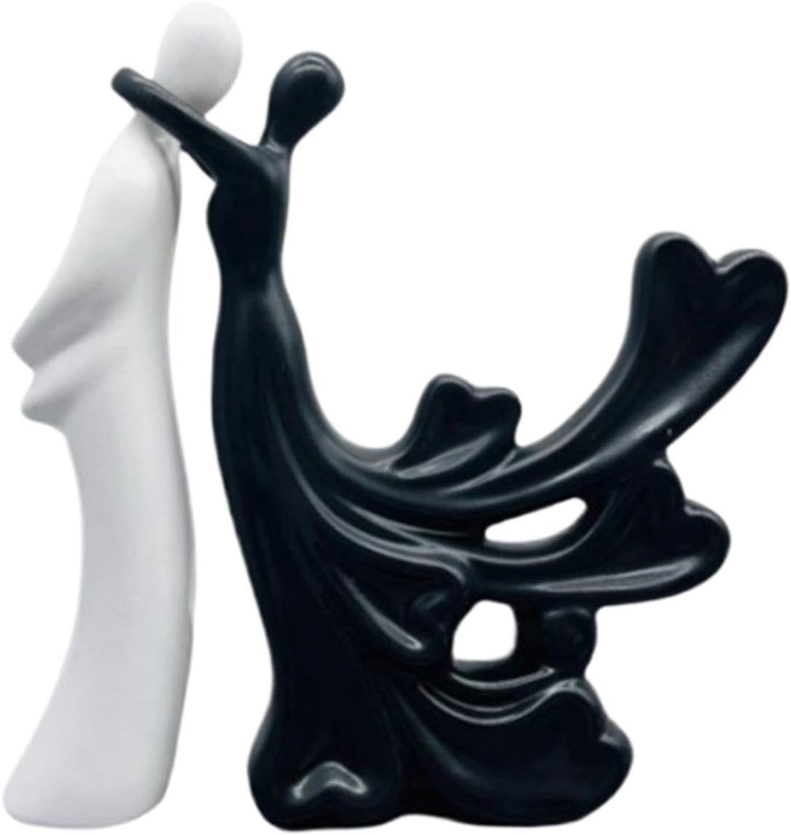 Wit Liefdesbeeldje Paar Sculptuur van Hars met Abstract Ontwerp - 23,5 x 23 cm