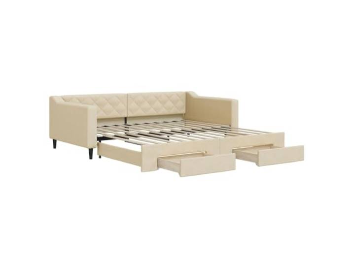 PUGYNBK Ausziehsofa mit Schubladen, cremefarbener Stoff, 100 x 200 cm Struktur aus Holz und Metall, 2 Schubladen mit Rollen, Aufbewahrung, modernes Design