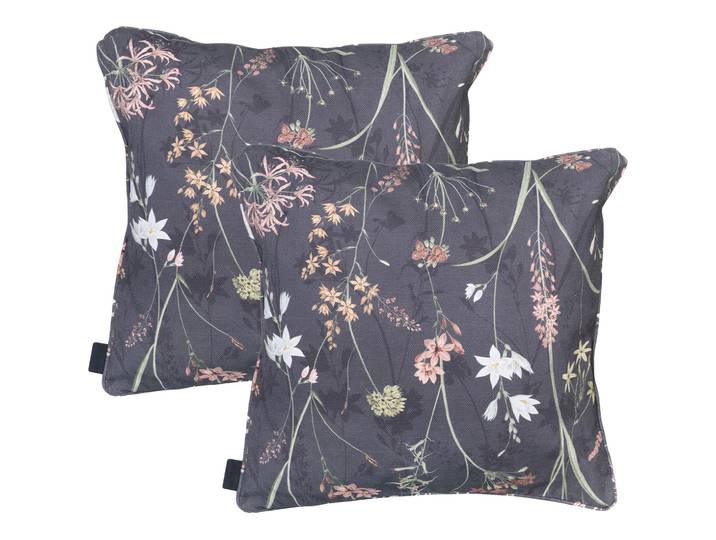 2er-Set Deko-Kissen Outdoor, Blumenmuster anthrazit, 50 x 50 x 10 cm