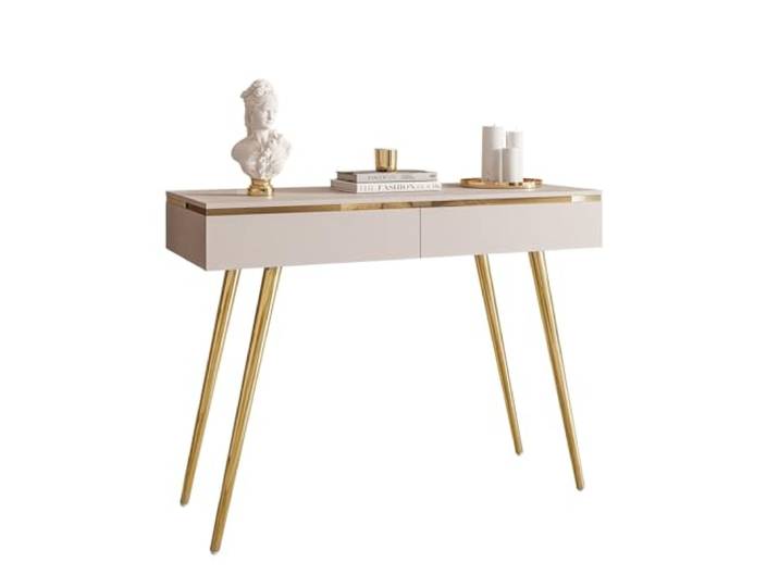 Lookway Konsoletisch Aurora-S Kaschmir Matt mit Schubladen & Goldenen Dekorelementen – Elegante Designer-Kommode für Wohnzimmer, Flur oder Schlafzimmer