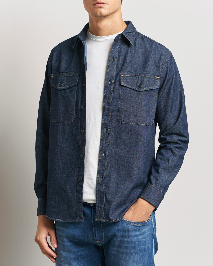 Replay Denim Shirt Dark Blue men M Blå