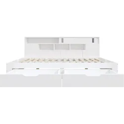 OKWISH Tagesbett aus MDF, Weiß, 140x190 cm, gewerblich geeignet, mit 2 Schubladen, Schiebetüren und Ablagen für Hotel-, Gäste- und Kinderzimmer