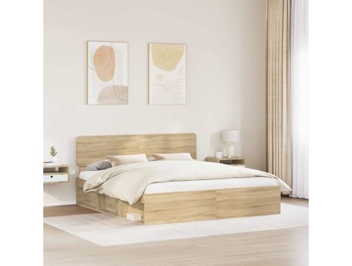 KTHLBRH Sonoma Bettgestell 200 x 200 cm, Kiefer massiv Robustes Holz, feste Latten, Kopfteil inklusive, einfache Reinigung, max. Belastung 200 kg