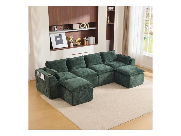 STILVORA Schlafsofa Ecksofa 4-Sitzer-Sofa L-förmiges Sofa Kompressionssofa mit Fußhocker, Modulares Cord-Sofa, Federkern-Schaum, schnell rückfedernd, flexibel, Für Wohnzimmer, Büro, Empfangsbereich und Familien-Loungebereiche