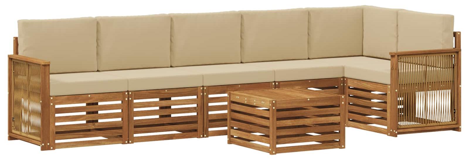 Ecksofa Set 6 pcs Natur Massives Akazienholz und Polyester