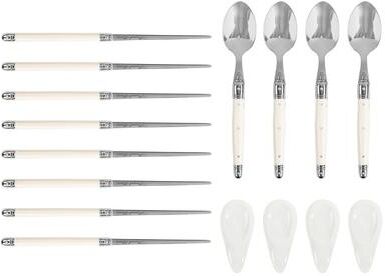 French Home Faux Ivory Chopsticks, Laguiole Spoons and Ceramic Rests, Set of 4 Pairs