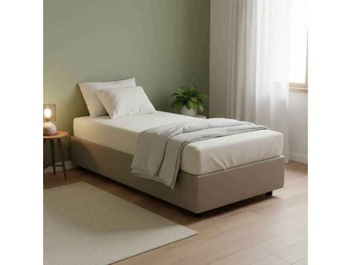 Talamo Italia - Einzelbett Alessandra, Bettkasten mit Kunstlederbezug, 100 % Made in Italy, Öffnung vorne, inklusive Matratze 90 x 190 cm, Taupe