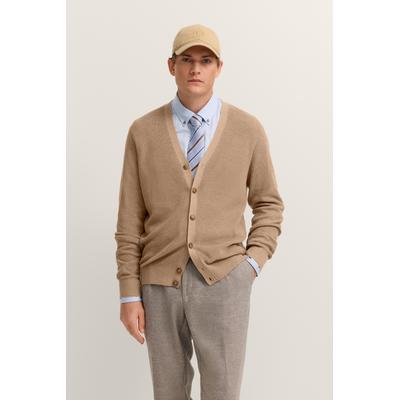 Cardigan BUGATTI "Regular Fit", Herren, Gr. XL, beige (40, beige), Strick, 50% Baumwolle, 50% Polyester, unifarben, regular fit, V-Ausschnitt, Rippbündchen, Strickjacken, mit V-Ausschnitt und Ripp-Struktur