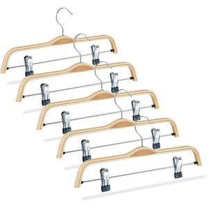 Relaxdays Hosenbügel 10024654126, aus Holz, Einfachbügel mit Klammern, braun, 37,5cm, 5 Stück