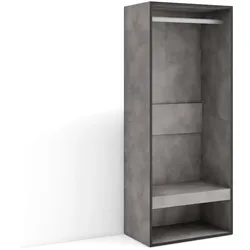 SKRAUT HOME Offener Kleiderschrank, Kleiderbügel mit Einlegeböden, 60x35x145 cm, Schlafzimmer, Kleidung, Schuhe, Moderner Stil, Zementgrau - 439_1