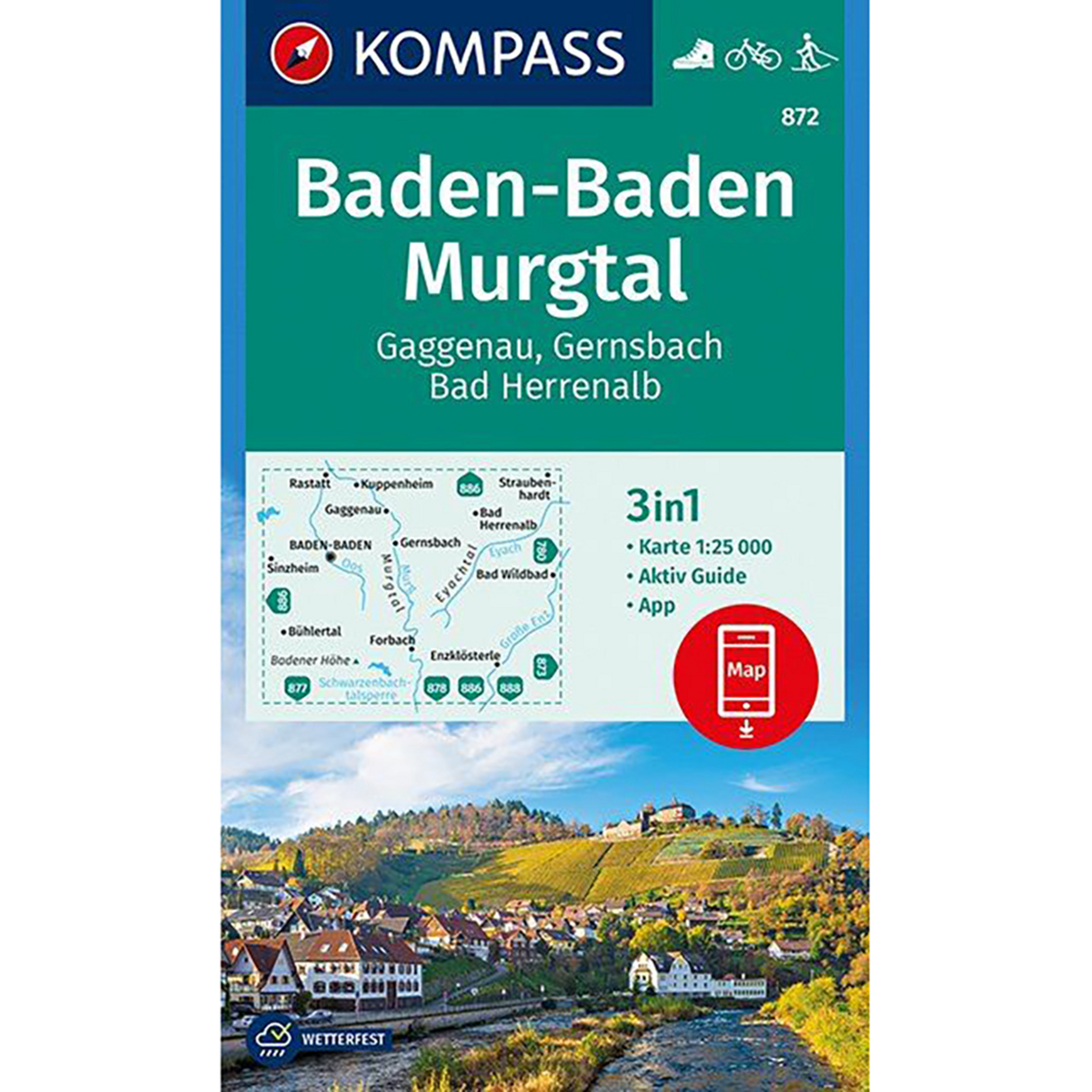 Kompass Verlag WK 872 Baden-Baden - Murgtal Topografische Karten tuerkis