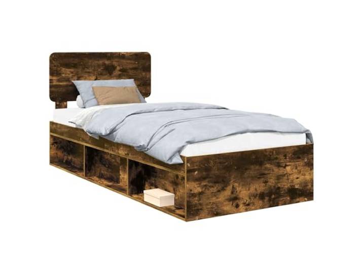 HMDNGOUT Bettgestell mit Kopfteil Geräucherte Eiche 90x190 cm Massives Kiefernholz Lattenrost Bett