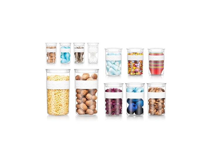 Vorratsdose BODUM 12er Set Presso , weiss (weiß), B:12,5cm H:22,5cm L:12,5cm, Kunststoff, Lebensmittelaufbewahrungsbehälter, Vorratsdose