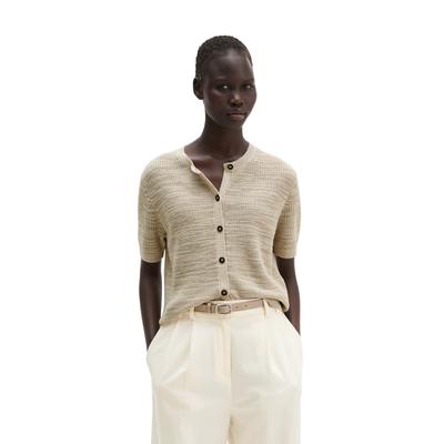 Cardigan MARC O'POLO, Damen, Gr. M, linen beige, Strick, Obermaterial: 52% Leinen, 48% Baumwolle, loose fit normal, Rundhals, Bündchen, Strickjacken, loose aus Leinen-Baumwolle-Mix