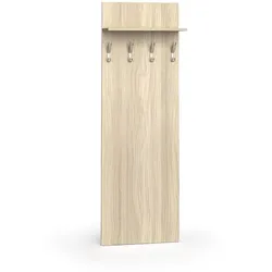 Garderobenwand PRIMO WOOD, 4 Kleiderhaken, Ablage, Holzstruktur vertikal, Eiche natur