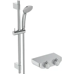 Ideal Standard Brausekombination Ceraplus Safe OX mit Thermostat Chrom, Aufputz, 80 mm Ø, 600 mm Brausestange, Idealflex-Schlauch 1750 mm, Chromfarbe