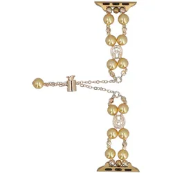 Neue Armband für Smartwatch GlacierX Slider Clasp Double Chain Pearl Bracelet Gold Gleam für Apple Watch 38/40/41mm Gold