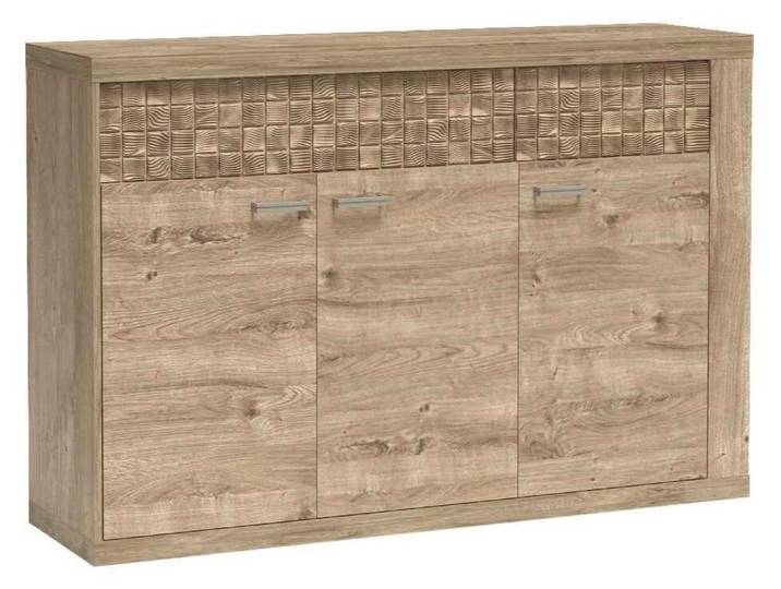 Masseno Kommode YASUO 146,5 cm Sideboard mit Schubladen und 3 Türen für Wohnzimmer Schlafzimmer Modern 146,5x40,5x99 cm Eichefarben
