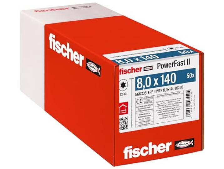 fischer 566335 WTP 8,0 x 140, 50 STK. PowerFast II houtschroef, zilver