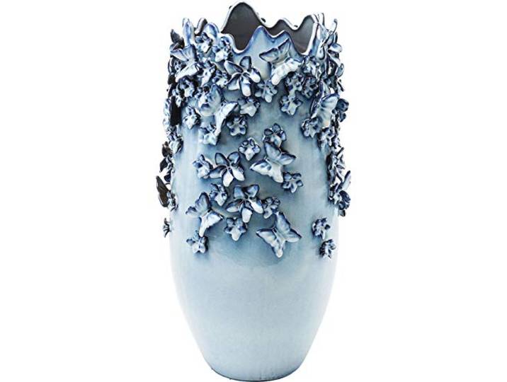 Kare Grand Vase Design Papillons Bleu Clair Fait à la Main - Grand Vase à Fleurs - Décoration de Salon\, Salle à Manger - Céramique - 50 x 28 x 28 cm (H x l x P)
