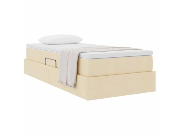 KTHLBRH Boxspringbett 90 x 190 cm mit Matratze creme Hydraulisches Heben, Metallrahmen, Schaumstoff und Taschenfedern, kurzes Einzelstück
