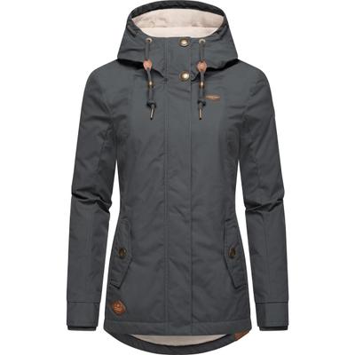 Winterjacke RAGWEAR "Monade", Damen, Gr. L (40), grau (stahlgrau), Obermaterial: 65% Polyester, 35% Baumwolle. Futter: 100% Polyester. Wattierung: 100% Polyester, figurbetont Po-bedeckend, verstellbar Rippstrickbündchen mit Druckknopf, Jacken...