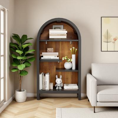 ZWYO HOSIMU "43.3"" Arched Top 4-Tier Industrial Open Shelf with Asymmetrical Design, Freestanding Display Rack for Entryway & Living Room"