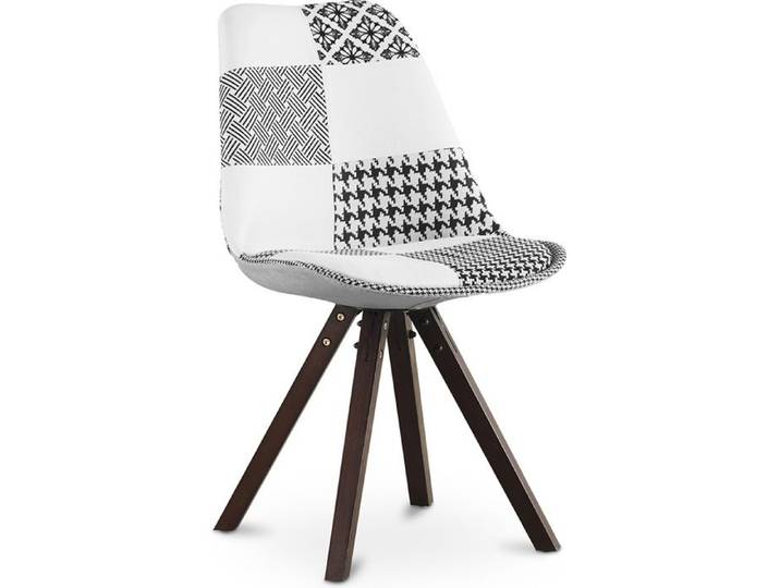 Chaise à manger design scandinave rétro pieds foncés - Noir et blanc premium - Patchwork - Brielle Max Blanc / Noir