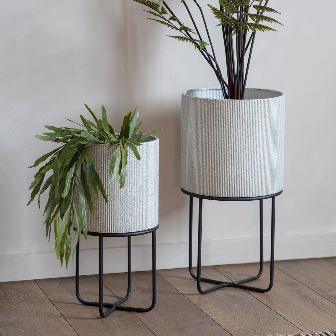 Borough Wharf Tamura Metal Pot Planter White 58cm H X 30cm W X 30cm D