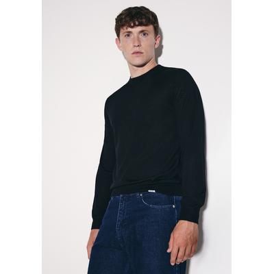 Strickpullover STUDIO SEIDENSTICKER, Herren, Gr. S, schwarz, 90% Wolle, 10% Seide, unifarben, regular fit, Rundhals, Pullover Strickpullover, 1/1 Rundhals Uni