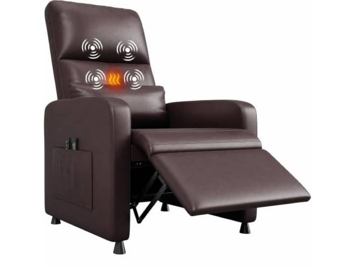 Elektrischer Relaxsessel mit Aufstehhilfe, Massage & Wärme, TV-Sessel PU-Leder - Verstellbare Liegefunktion, verlängerte Fußstütze - USB-C+USB, 2 Getränkehalter, Seitentaschen - Braun - 26A Brown