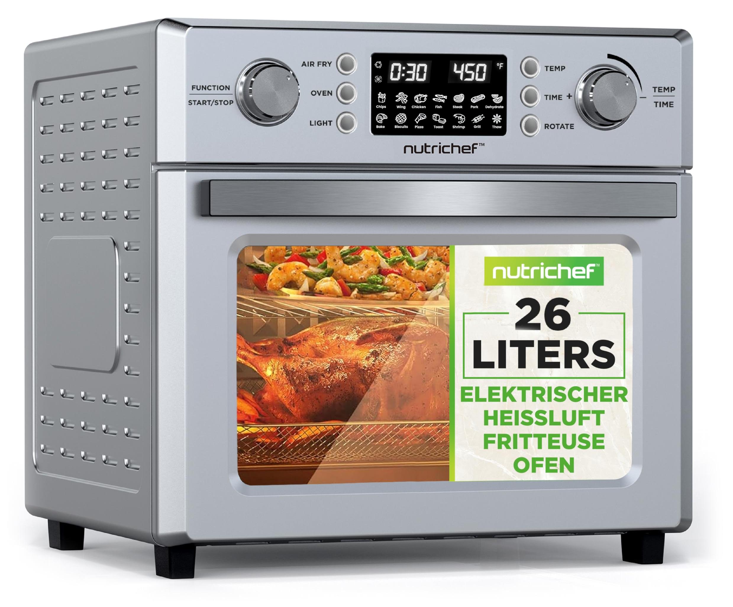 NutriChef Heißluftfritteuse 26 Liter Airfryer Ofen mit Drehspieß