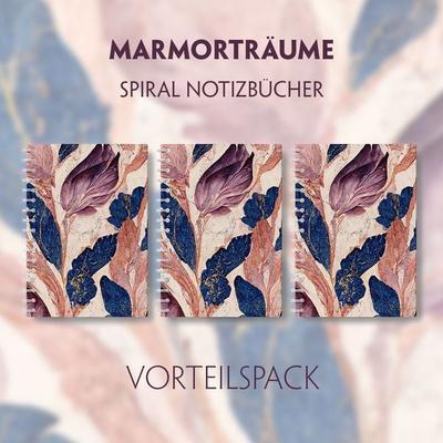 Marmorträume - 3er Vorteilspack - Premium Spiral-Notizbuch A5 Soft-Touch liniert. Violett-blaue Marmorillusion mit schimmernden goldenen Details, Set